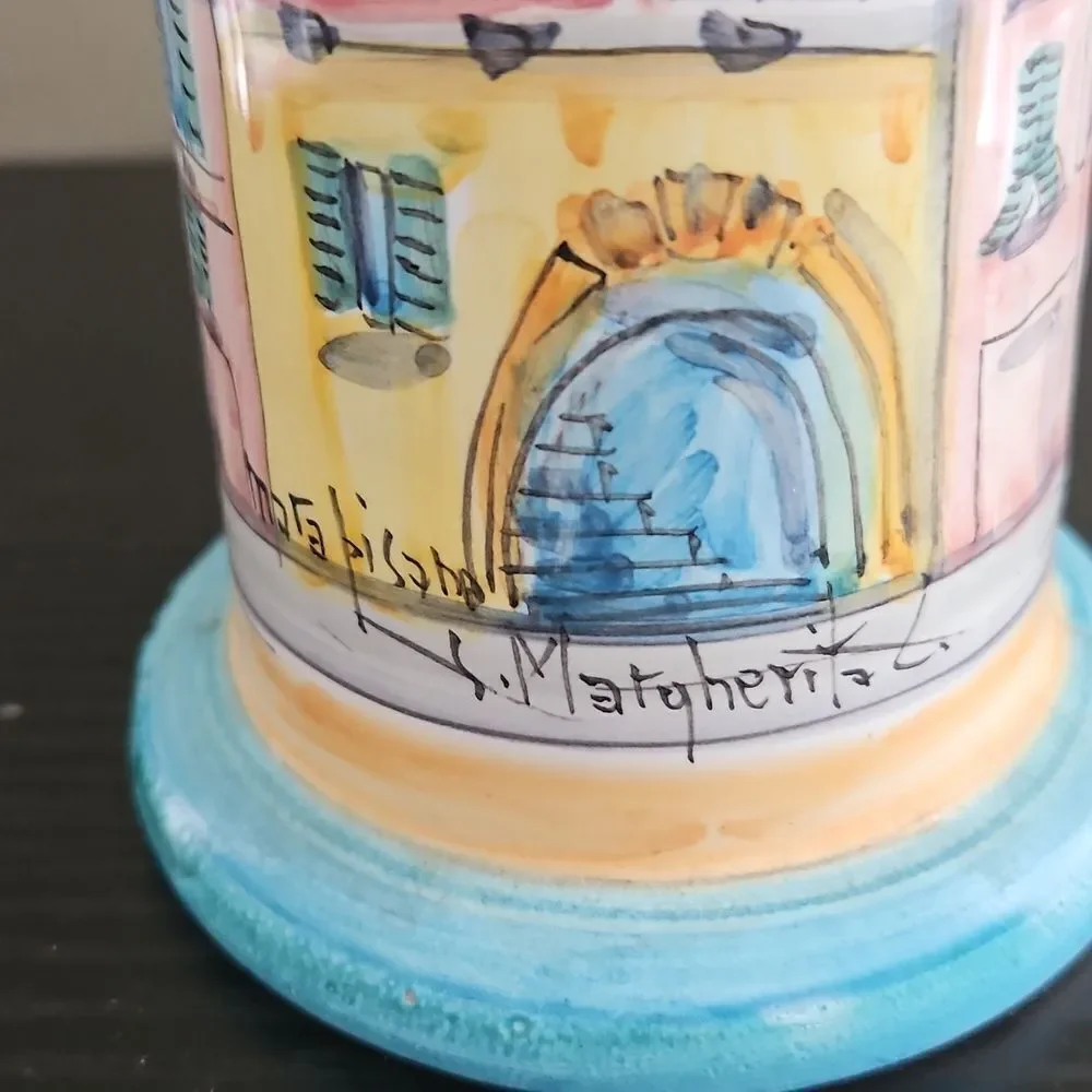 Vintage Ceramic Vase With Cityscape Scene